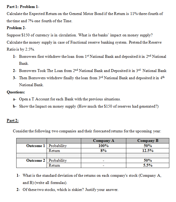  Part 1: Problem 1- Calculate the Expected Return on the General