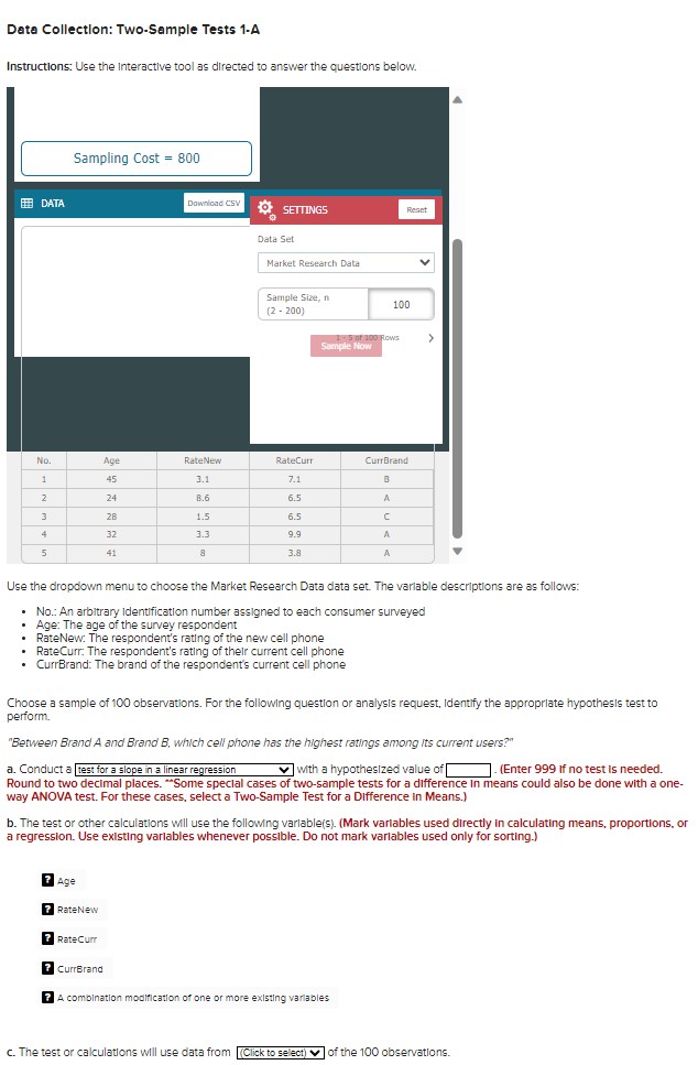  Data Collection: Two-Sample Tests 1.A Instructions: Use the interactlve tool as