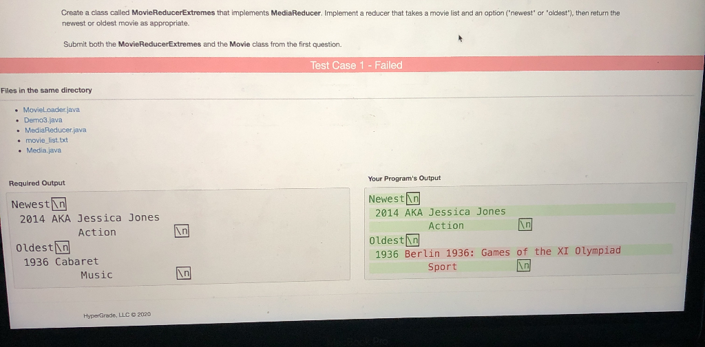 USING JAVA Create a class called MovieReducerExtremes that implements MediaReducer. Implement a