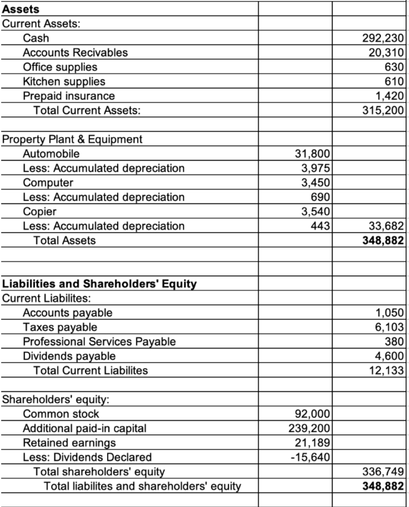 Prepare a statement of stockholders equity. (No previous year data available,