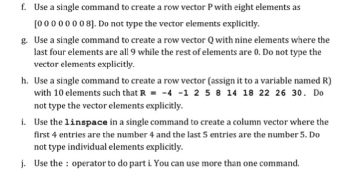 matlab f. Use a single command to create a row vector P