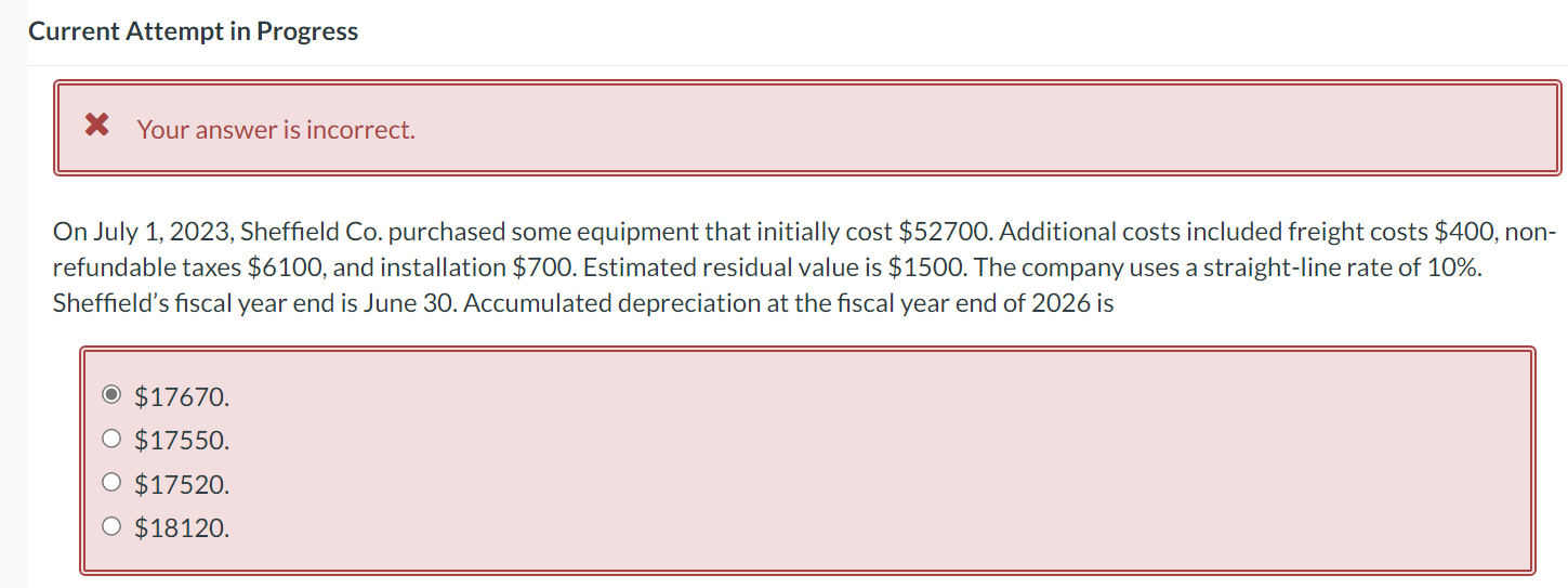  Current Attempt in Progress Your answer is incorrect. On July 1,2023,