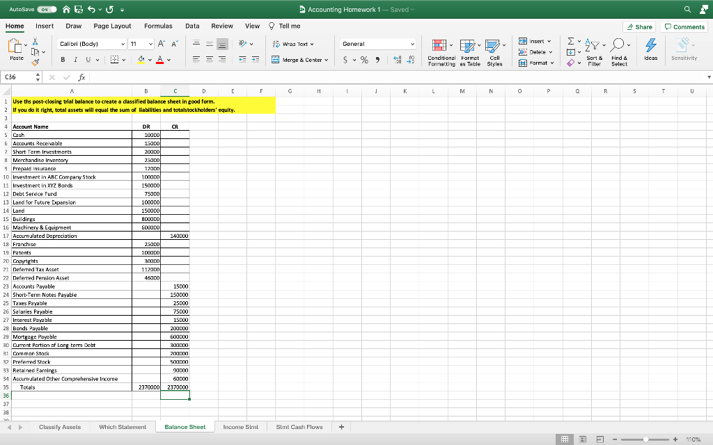  AutoSave ONE Accounting Homework 1 - Saved Home Insert Draw Page