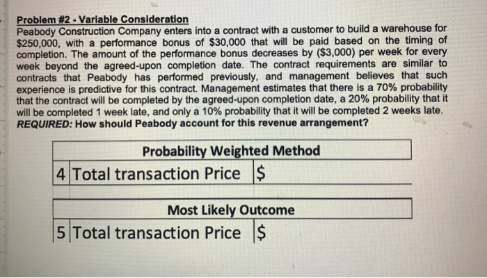  Problem #2 - Variable Consideration Peabody Construction Company enters into a