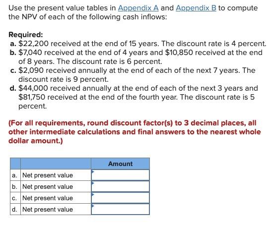  Use the present value tables in Appendix A and Appendix B