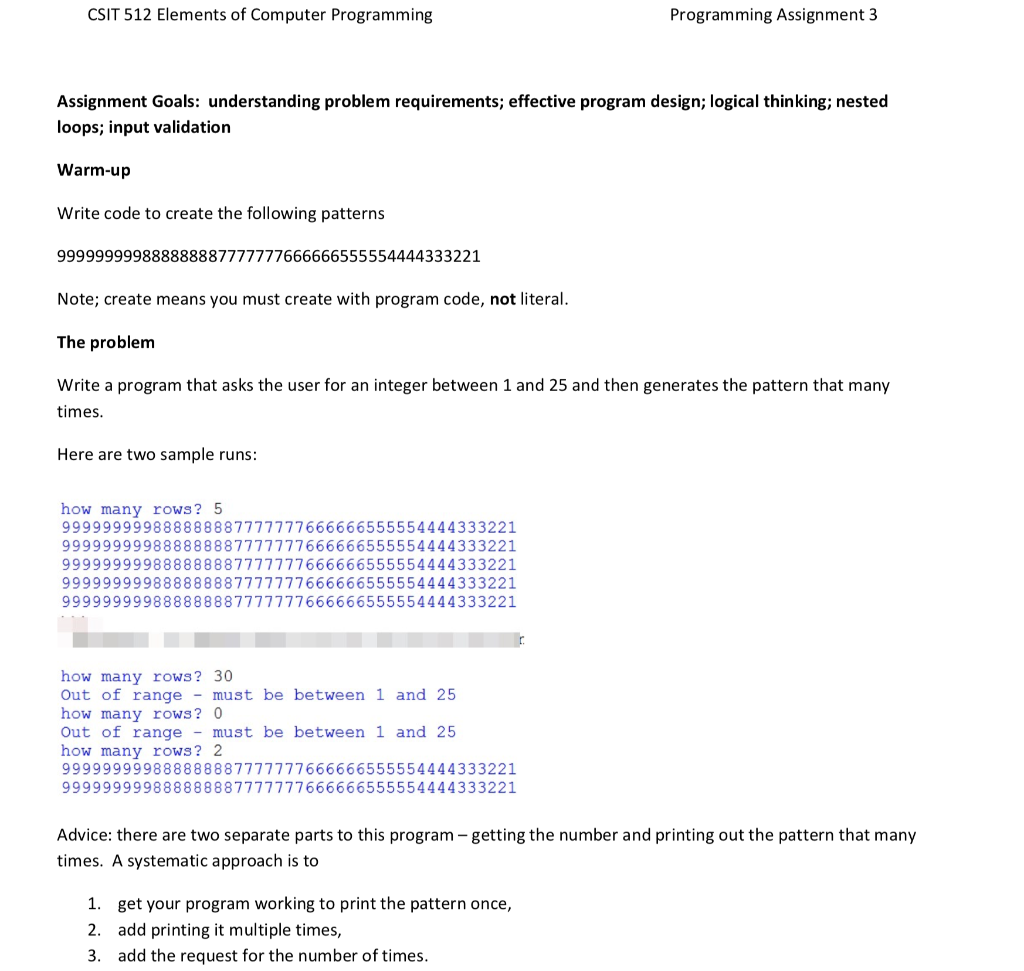 PYTHON CSIT 512 Elements of Computer Programming Programming Assignment 3 Assignment Goals: