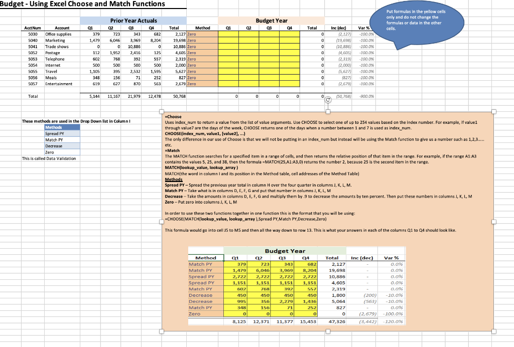  Budget - Using Excel Choose and Match Functions Budget Year 03