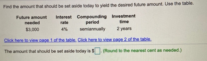 help with this? thanks! Find the amount that should be set aside