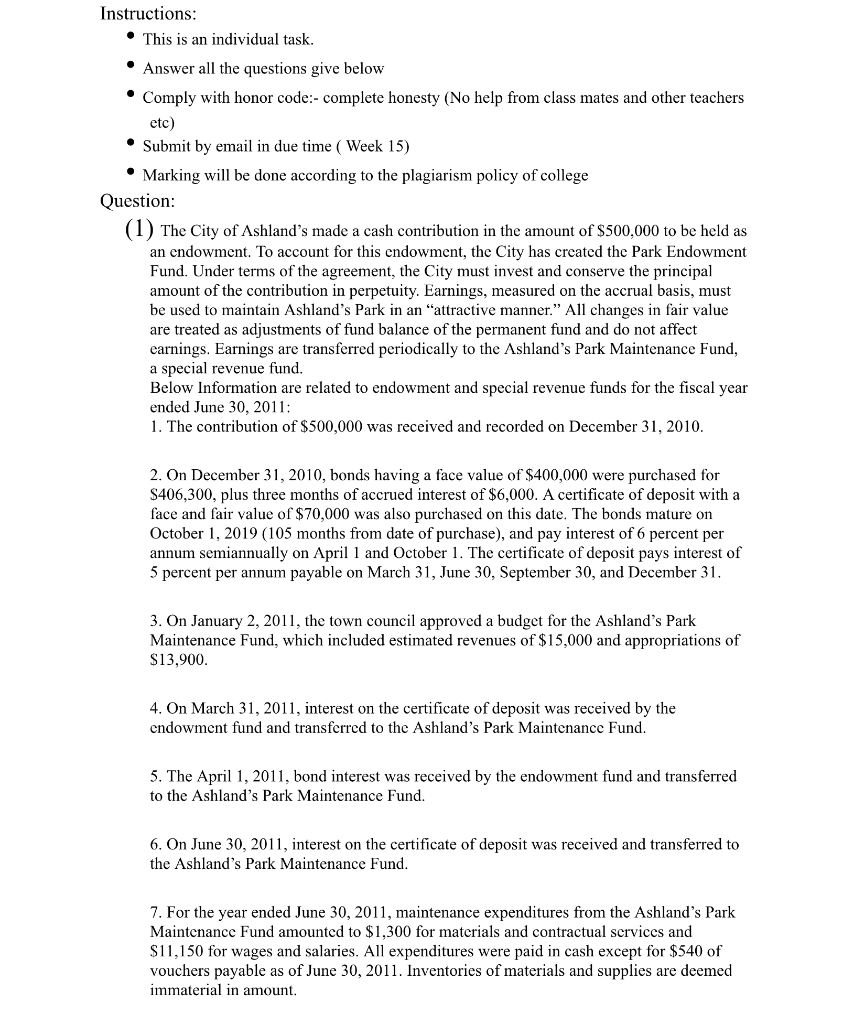 Instructions: This is an individual task. Answer all the questions give