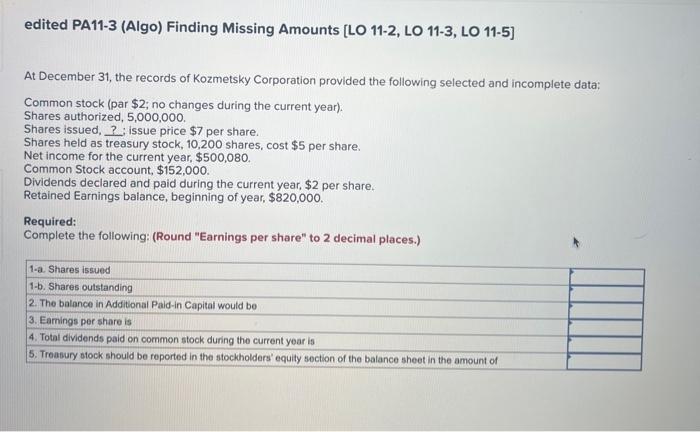  edited PA11-3 (Algo) Finding Missing Amounts [LO 11-2, LO 11-3, LO