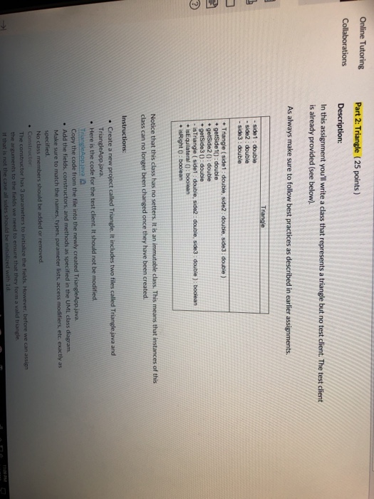  Part 2: Triangle (25 points) Description: In this assignment you'll write