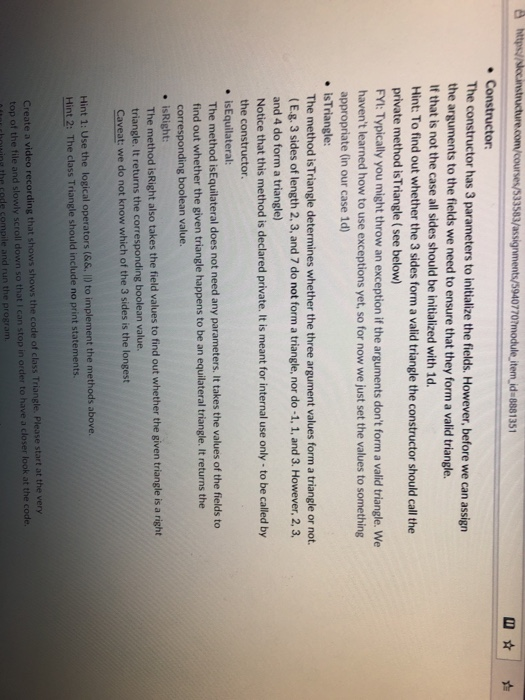 a class that represents a triangle but no test client. The test