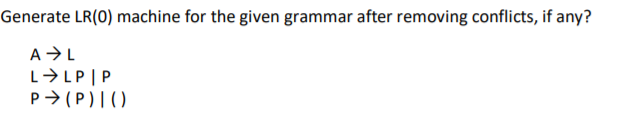 Generate LR(0) machine for the given grammar after removing conflicts, if