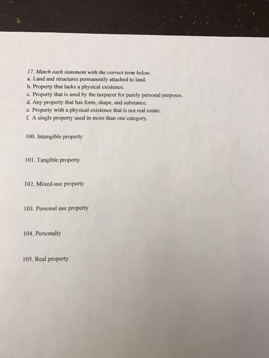  Match each statement with the correct term below. a. Land and