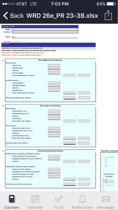 23-3B Direct materials, direct labor, and factory overhead cost variance analysis OBJ.