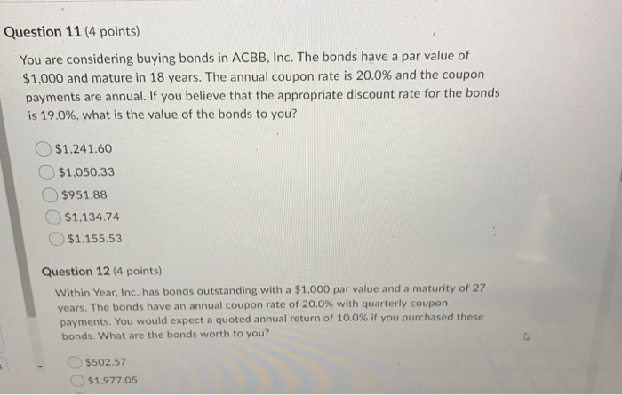 need help with question 11 and 12 Question 11 (4 points) You