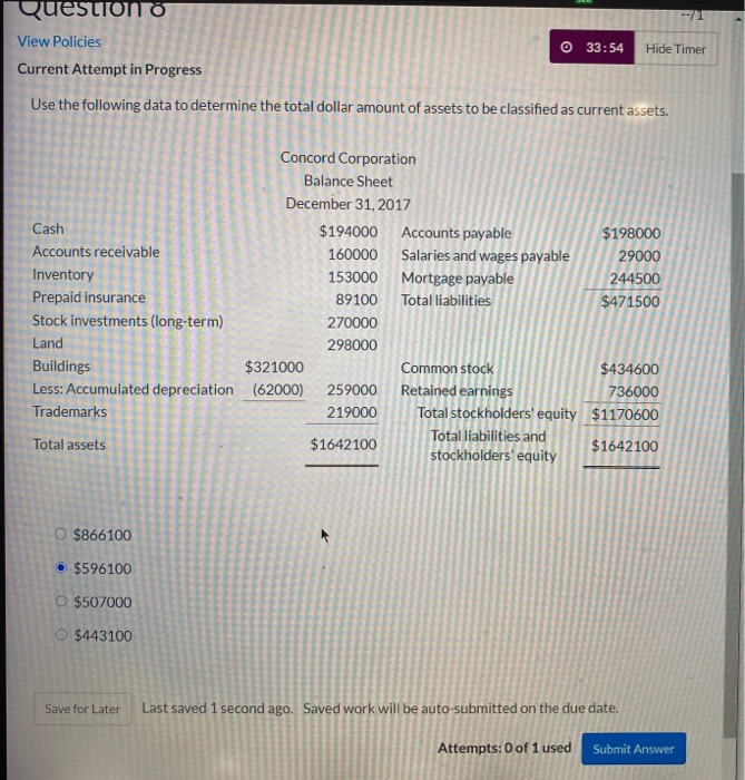  Question 33:54 View Policies Current Attempt in Progress Hide Timer Use