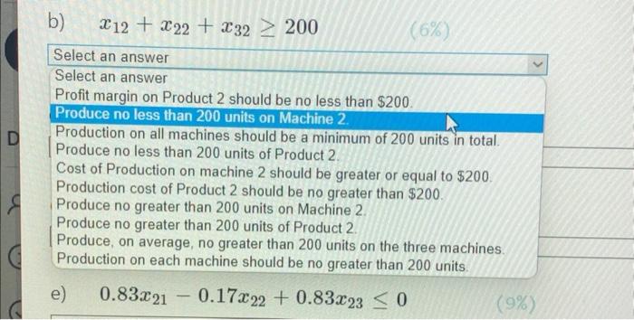 on each machine are shown in the following table: EX E (Part