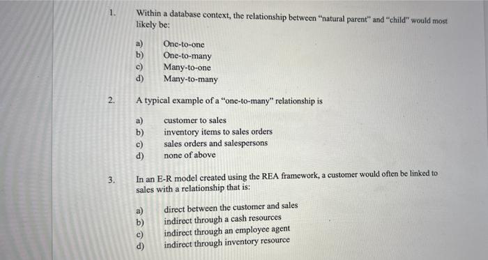  1. Within a database context, the relationship between "natural parent" and