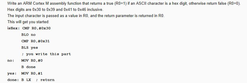 Using ARM Cortex M: Write an ARM Cortex M assembly function that