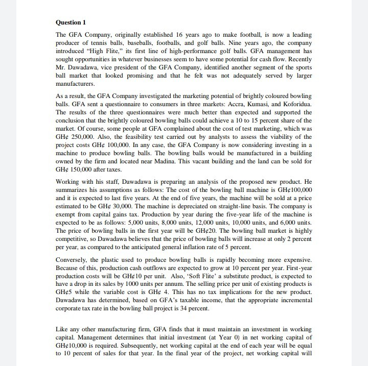  Please I need the full answer today Question 1 The GFA