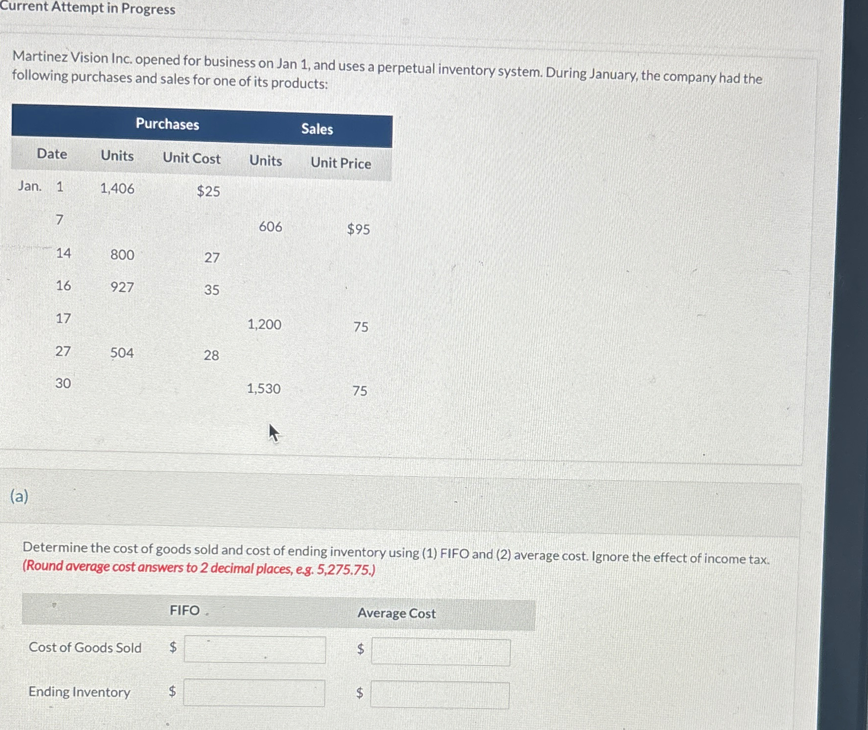  Current Attempt in Progress Martinez Vision Inc. opened for business on