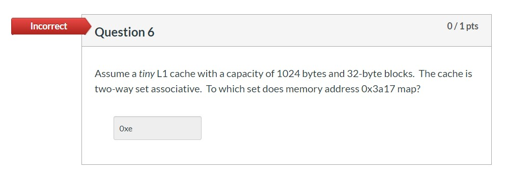 a capacity of 1024 bytes and 32-byte blocks. The cache is two-way