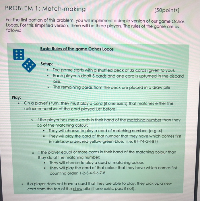 java code please PROBLEM 1: Match-making [50points) of our game Ochos For