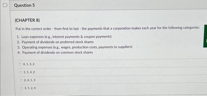  Put in the correct order - from first to last -