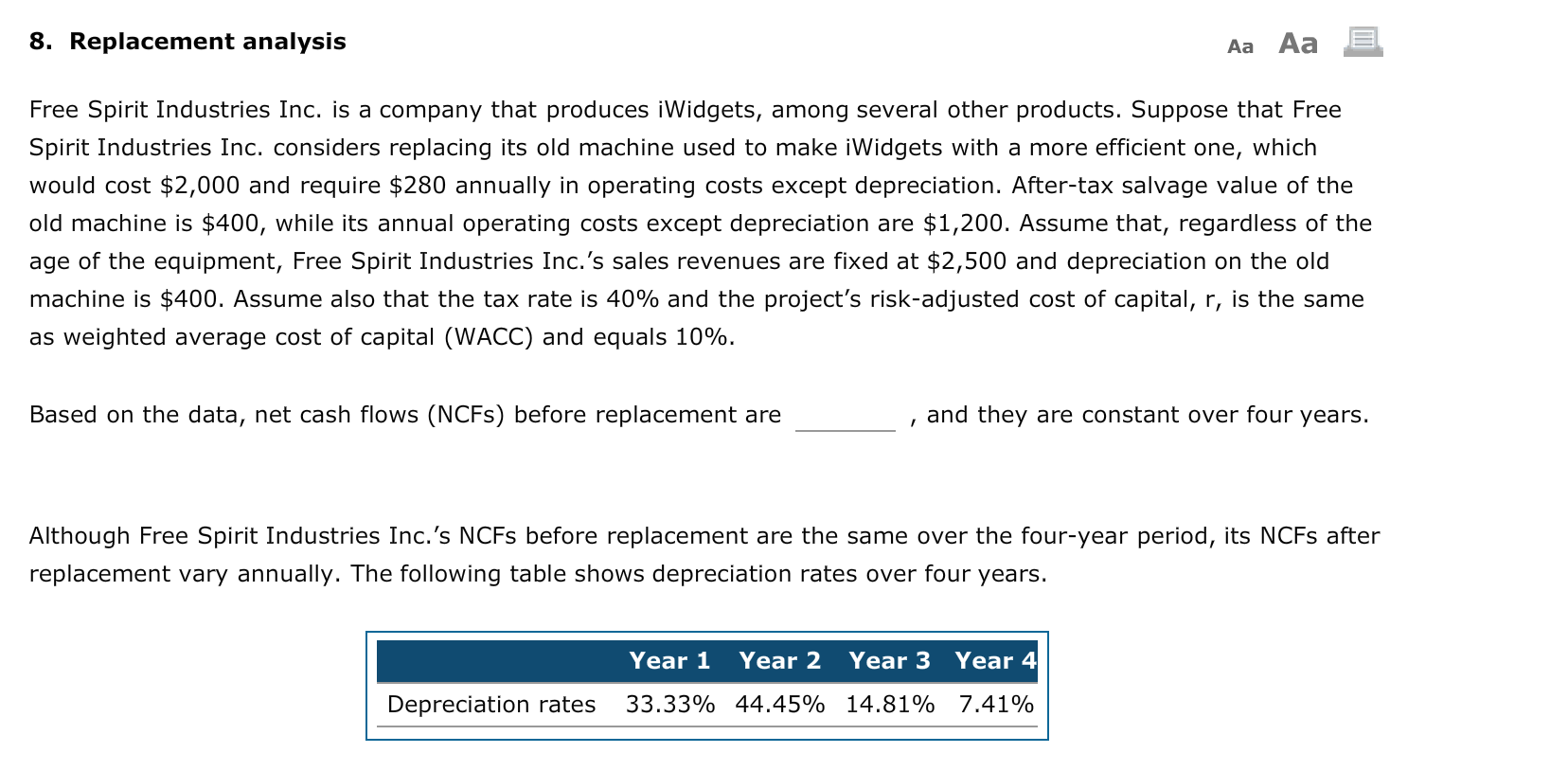 8. Replacement analysis Aa Aa E Free Spirit Industries Inc. is