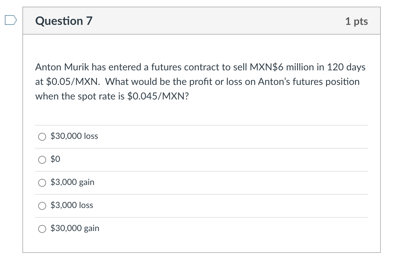 D Question 7 1 pts Anton Murik has entered a futures