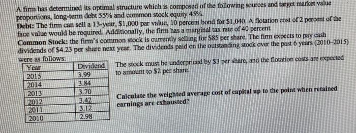  A firm has determined its optimal structure which is composed of