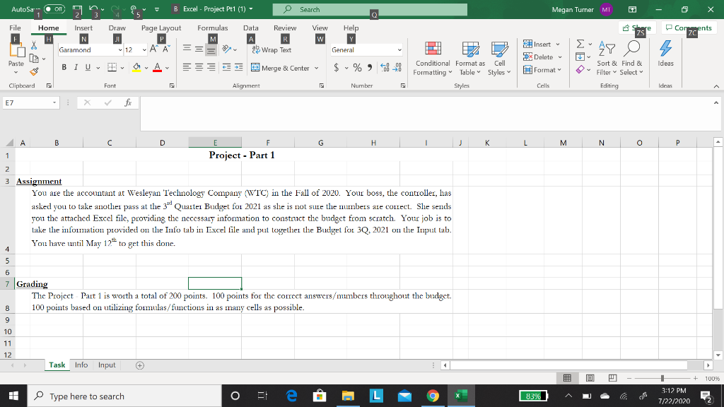 Autosa" Oom B Excel - Project Pt1 (1) O Search Megan