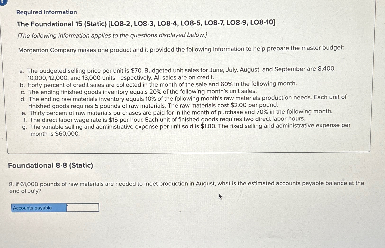  Required information The Foundational 15(Static)[LO8-2, L08-3, L08-4, LO8-5, LO8-7, LO8-9, LO8-10]