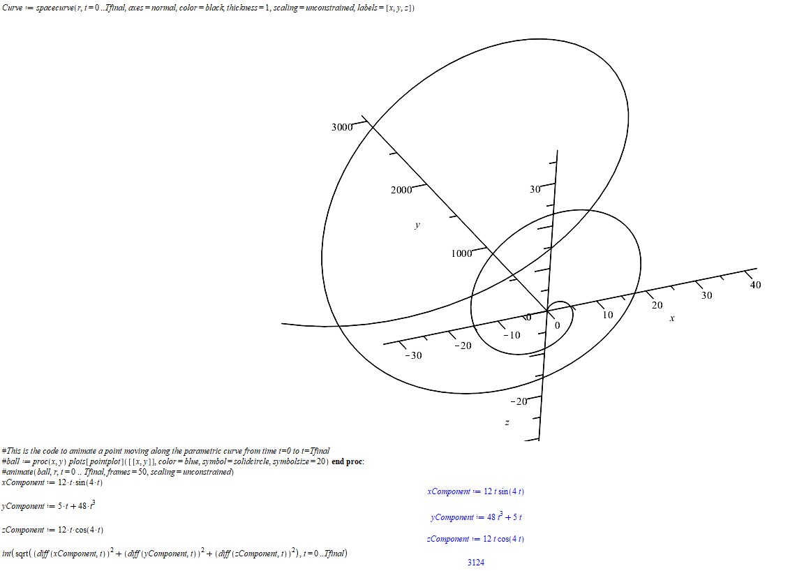 three-dimensions, compute the length of this curve from t = 0 to