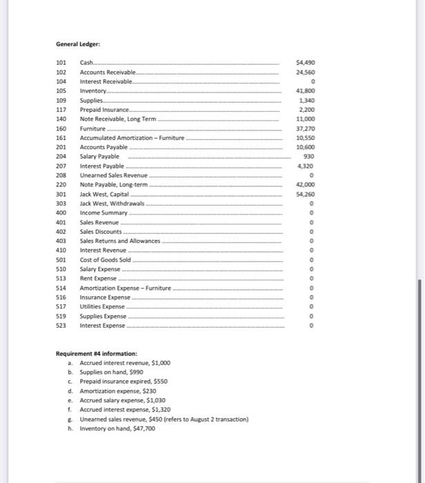 adjustments/recommendations: Required: 1. Using the listing of accounts on page 4, open
