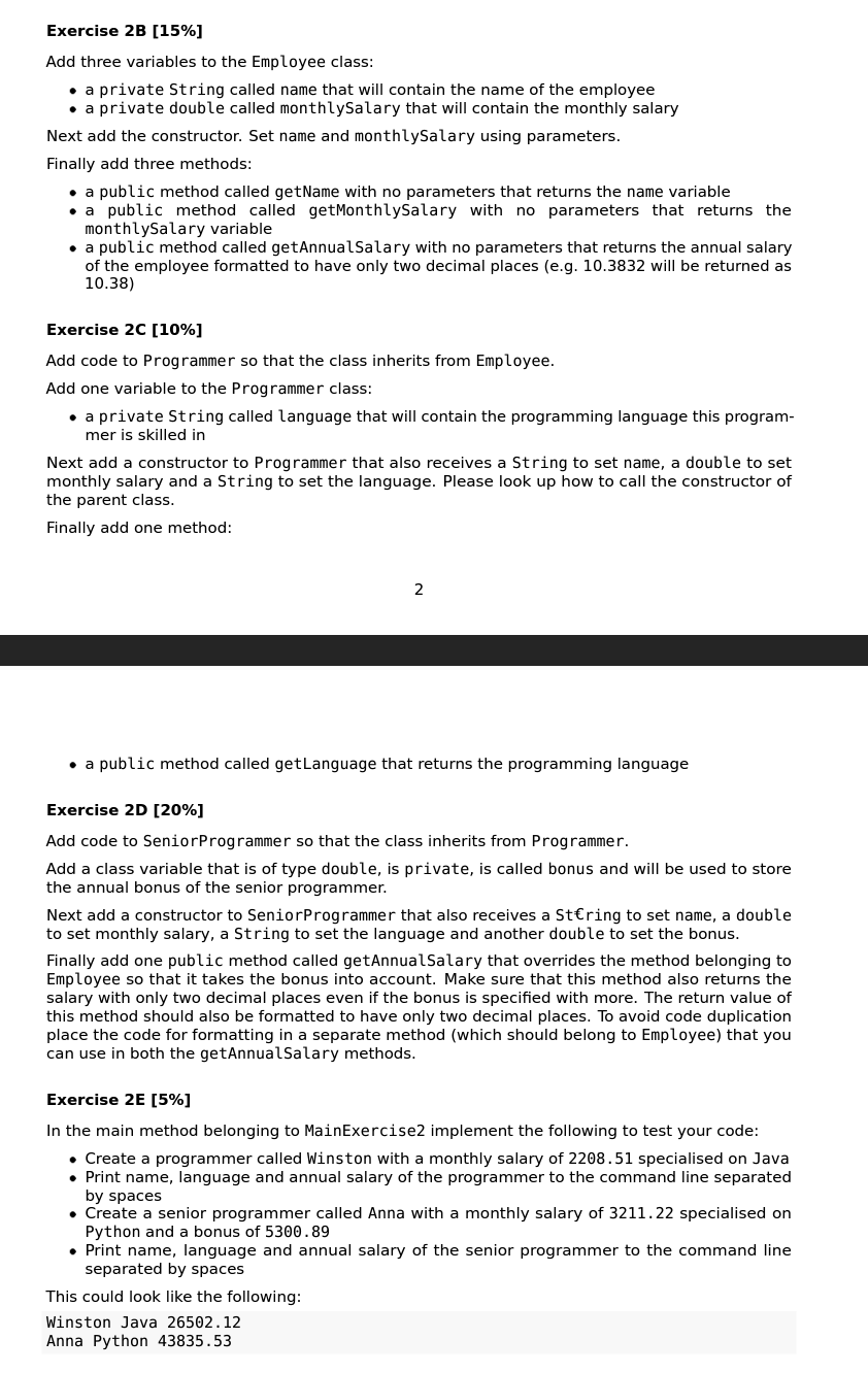 Need help with JAVA assignment! Please! Exercise 2B [15\%] Add three variables