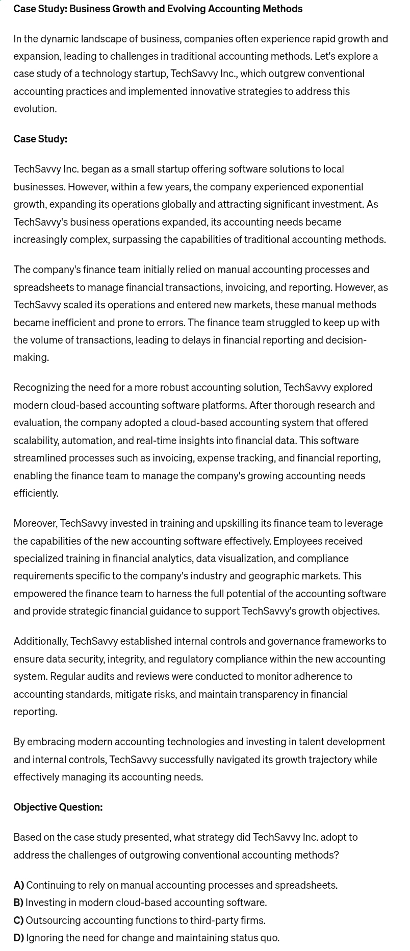  Case Study: Business Growth and Evolving Accounting Methods In the dynamic