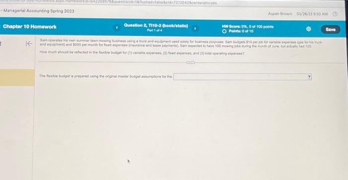  - Managerial Acoounting Spring 2023 Chapter 10 Homework 16 - Managerial