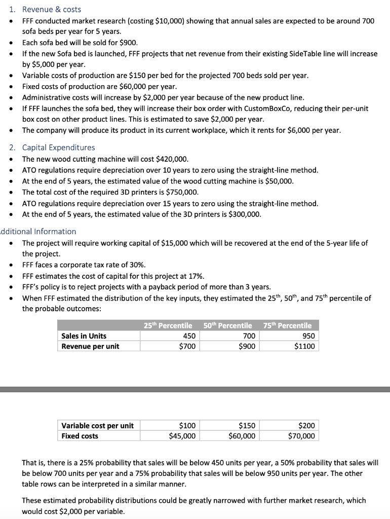 based on this information... fill out the table below: 1. Revenue &