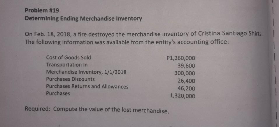 Problem #19 Determining Ending Merchandise Inventory On Feb. 18, 2018, a