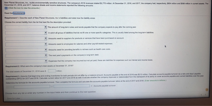amounts: Click the icon to view the amounts.) Read the requirements. Requirement
