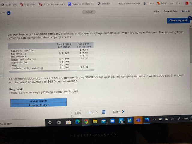 large automatic car wash facility near Montreal. The following table provides data