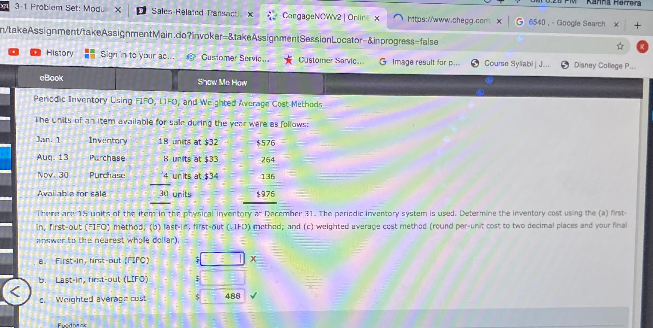  \table[[eBook,Show Me How],[Periodic Inventory Using FIFO, LIFO, and Weghted Average Cost