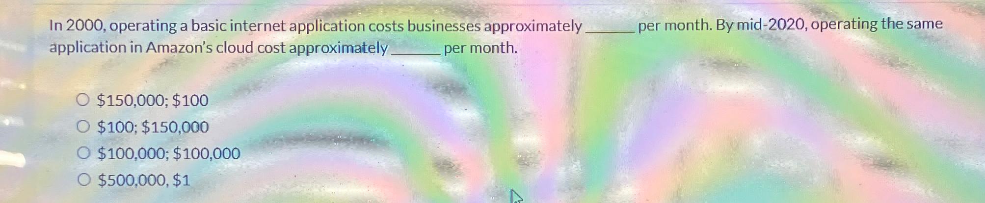  In 2000, operating a basic internet application costs businesses approximately per