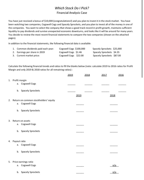 Which Stock Do I Pick? Which Stock Do I Pick? Financial Analysis