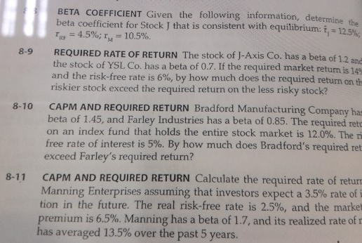  8-9 8-10 BETA COEFFICIENT Given the following information, determine the beta