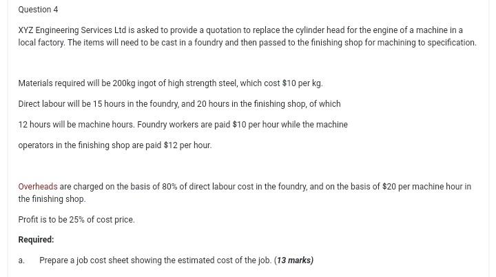 XYZ Engineering Services Ltd is asked to provide a quotation to
