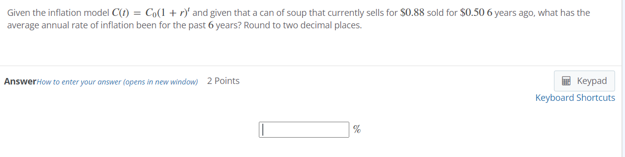  Given the inflation model C(t) = Co(1 + r)' and given
