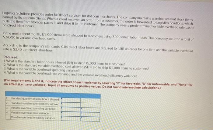  Logistics Solutions provides order fulfillment services for dot.com merchants. The company